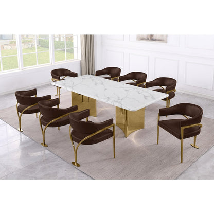 9pc 38mm Marble Top Dining Set Espresso Chiars Gold Base