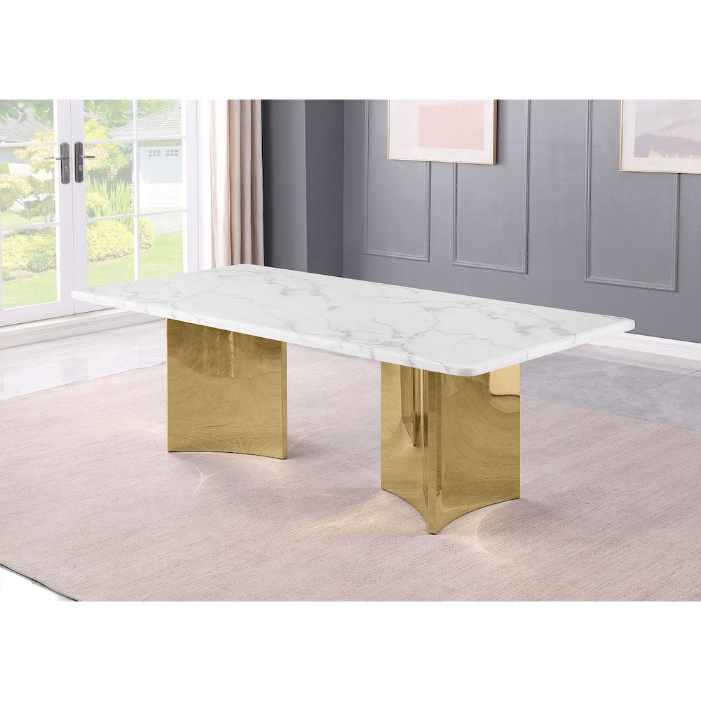87" White Marble Table Top 38mm with Gold Stainless Steel Base
