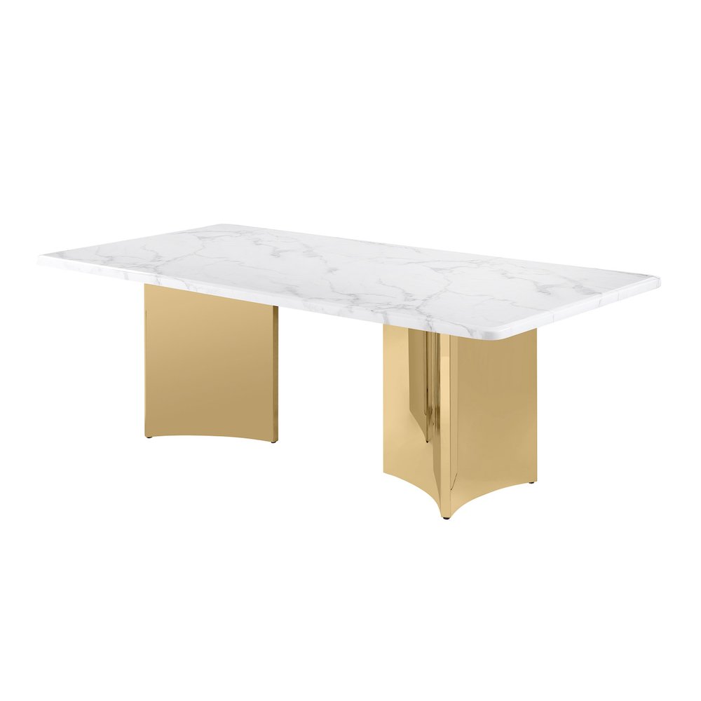 87" White Marble Table Top 38mm with Gold Stainless Steel Base