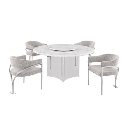 5pc Circle Marble Top With Lazy Susan and 4 Rich Gray Chairs