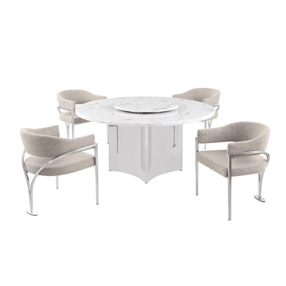 5pc Circle Marble Top With Lazy Susan and 4 Gray Chairs