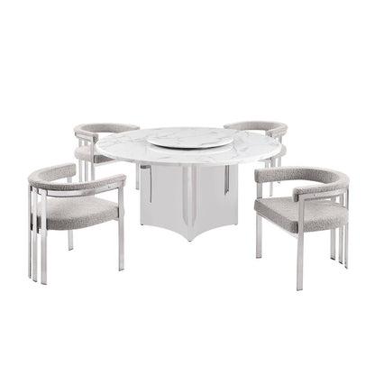 5pc Circle Marble Top With Lazy Susan and 4 Rich Gray Chairs