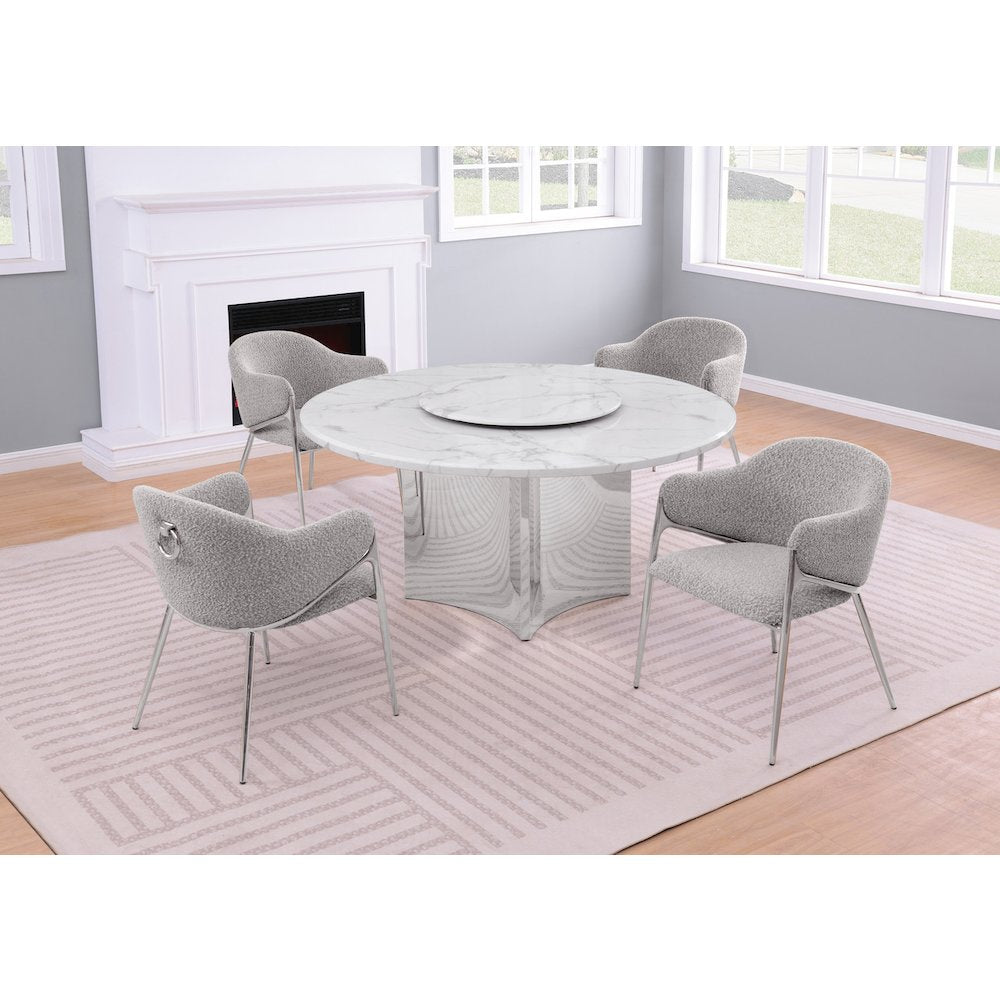 5pc Circle Marble Top With Lazy Susan and 4 Rich Gray Chairs