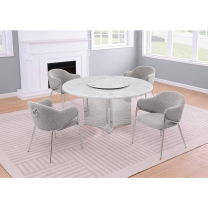 5pc Circle Marble Top With Lazy Susan and 4 Rich Gray Chairs