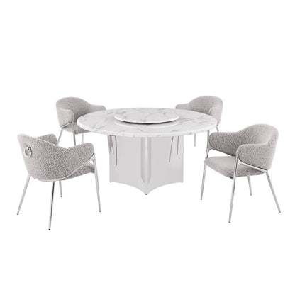 5pc Circle Marble Top With Lazy Susan and 4 Rich Gray Chairs