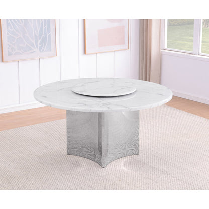 60"  Circle White Marble Top 38mm With Silver Stainless Steel Base