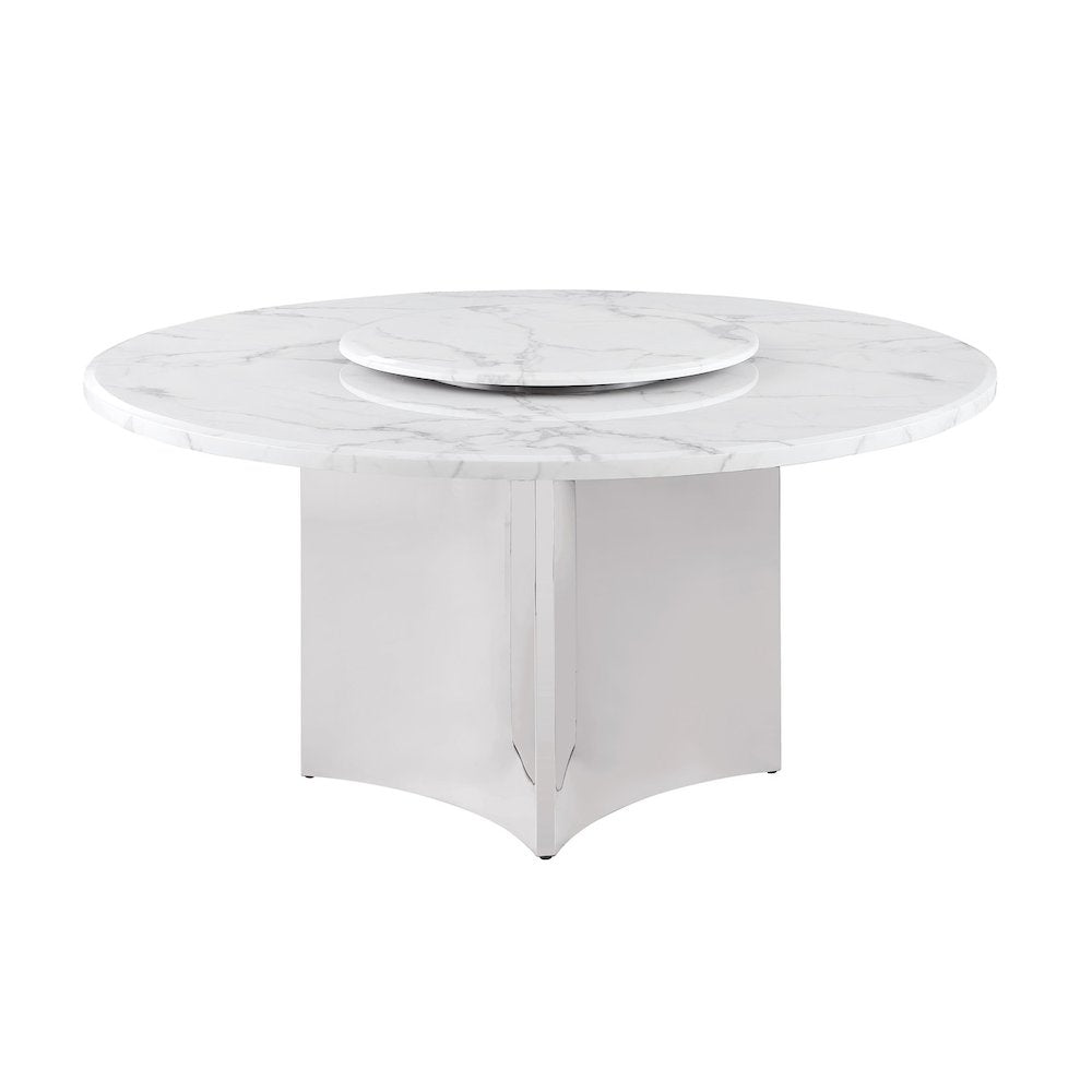 60"  Circle White Marble Top 38mm With Silver Stainless Steel Base