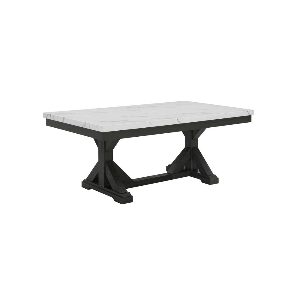 Faux Marble Top Dining Table With Rustic Grey Wood Base