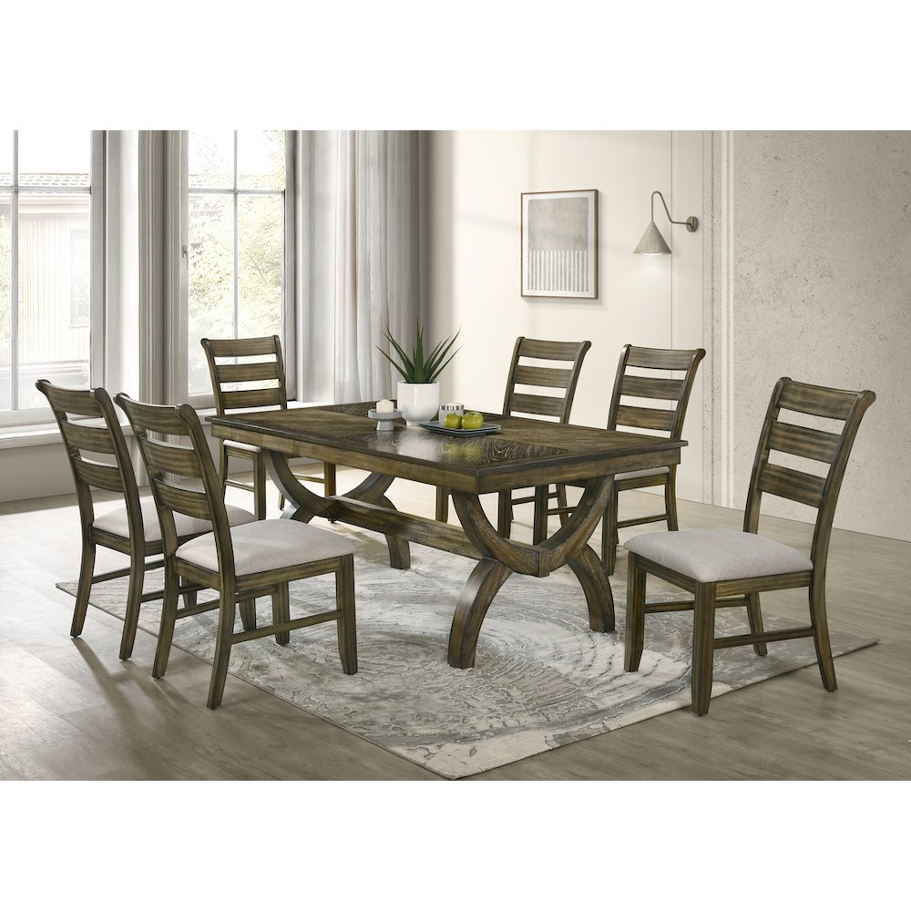 7pc wood dining set with ladderback side chairs