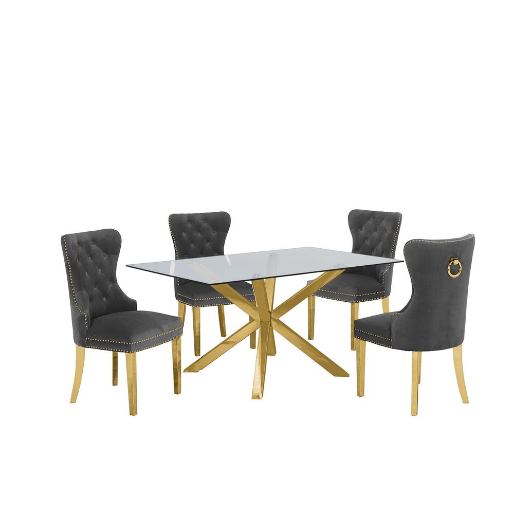 Contemporary 5pc Dining Set, Glass Dining Table