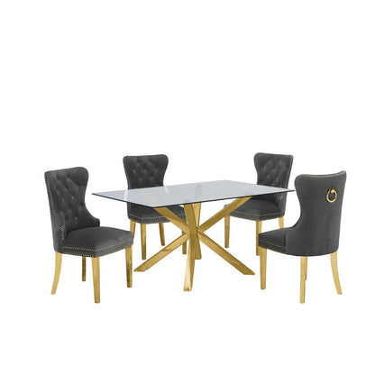 Contemporary 5pc Dining Set, Glass Dining Table