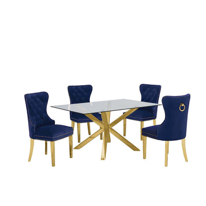 Contemporary 5pc Dining Set, Glass Dining Table