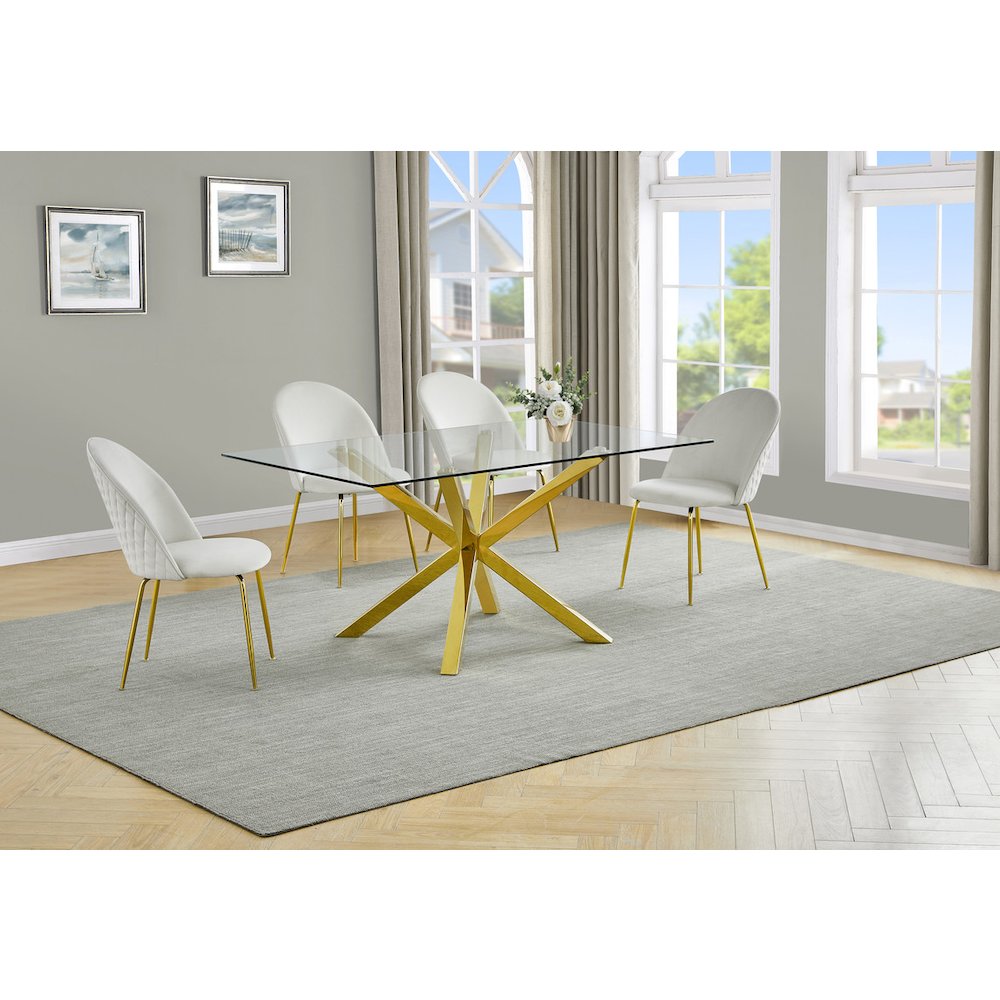 5 piece dining set- Rectangular dining table with 4 Cream side chairs