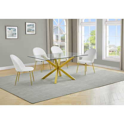 Rectangular dining table with 4 White faux leather side chairs (5 piece)