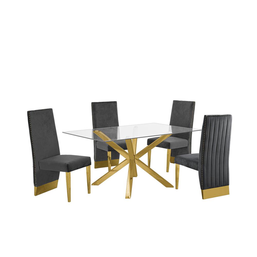 Contemporary 5pc Dining Set, Glass Dining Table