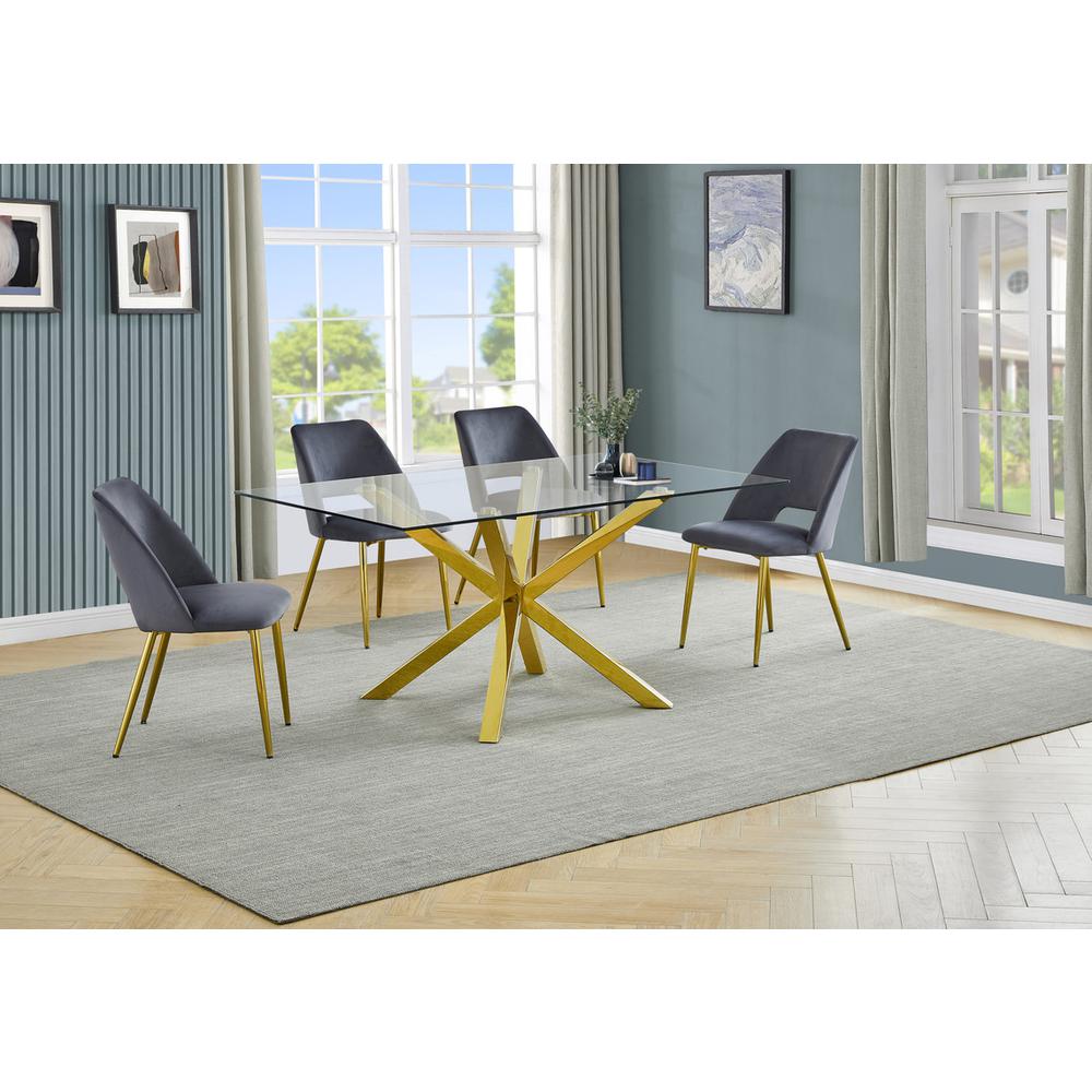 5pc modern glass dining table with 4 Dark grey side chairs