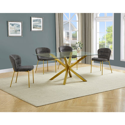 Rectangle Tempered Glass Dining Table With 4 Dark Grey Side Chairs