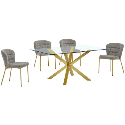 Rectangle Tempered Glass Dining Table With 4 Grey Side Chairs