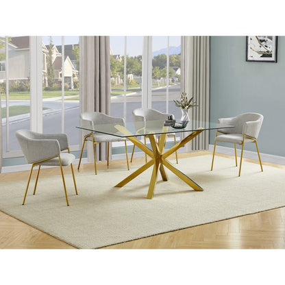 5Pc Rectangle Tempered Glass Dining Table With 4 Gray Side Chairs