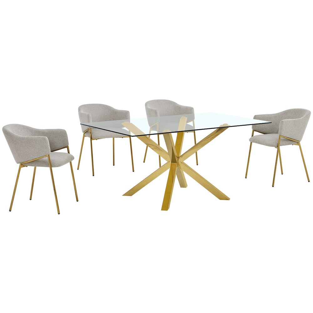 5Pc Rectangle Tempered Glass Dining Table With 4 Gray Side Chairs