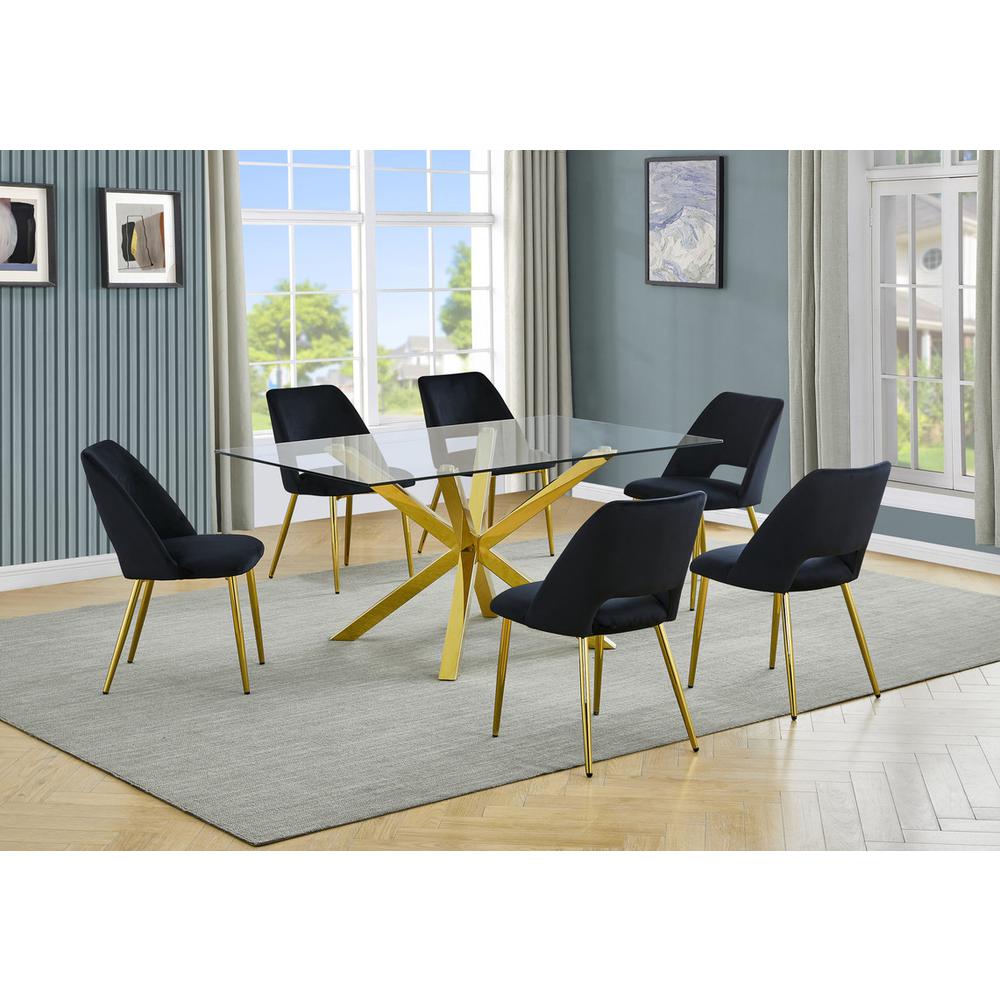 7pc modern glass dining table with 6 Black side chairs