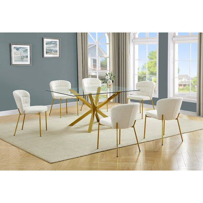 Rectangle Tempered Glass Dining Table With 6 Cream Side Chairs