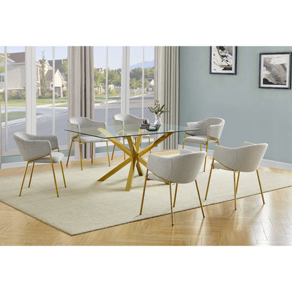 7Pc Rectangle Tempered Glass Dining Table With 6 Gray Side Chairs