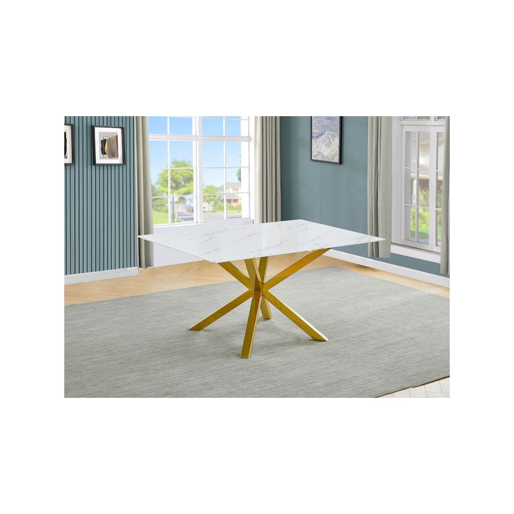 Best Quality Furniture Tempered Glass Dining Table With White Marble Design