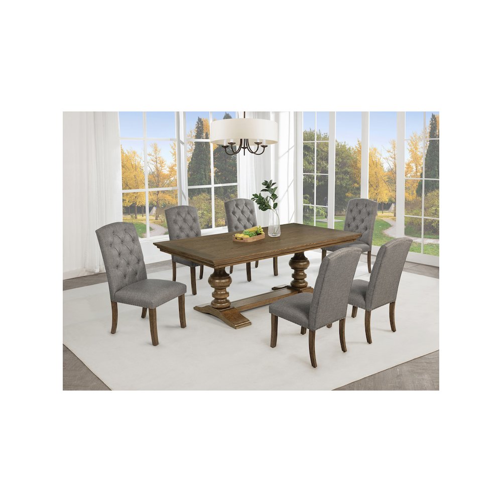 Dinging Set With 6 Dark Grey Side Chairs And One 72" Wood Dining Table