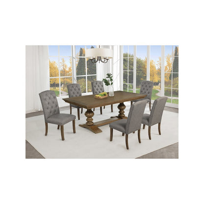Dinging Set With 6 Dark Grey Side Chairs And One 72" Wood Dining Table