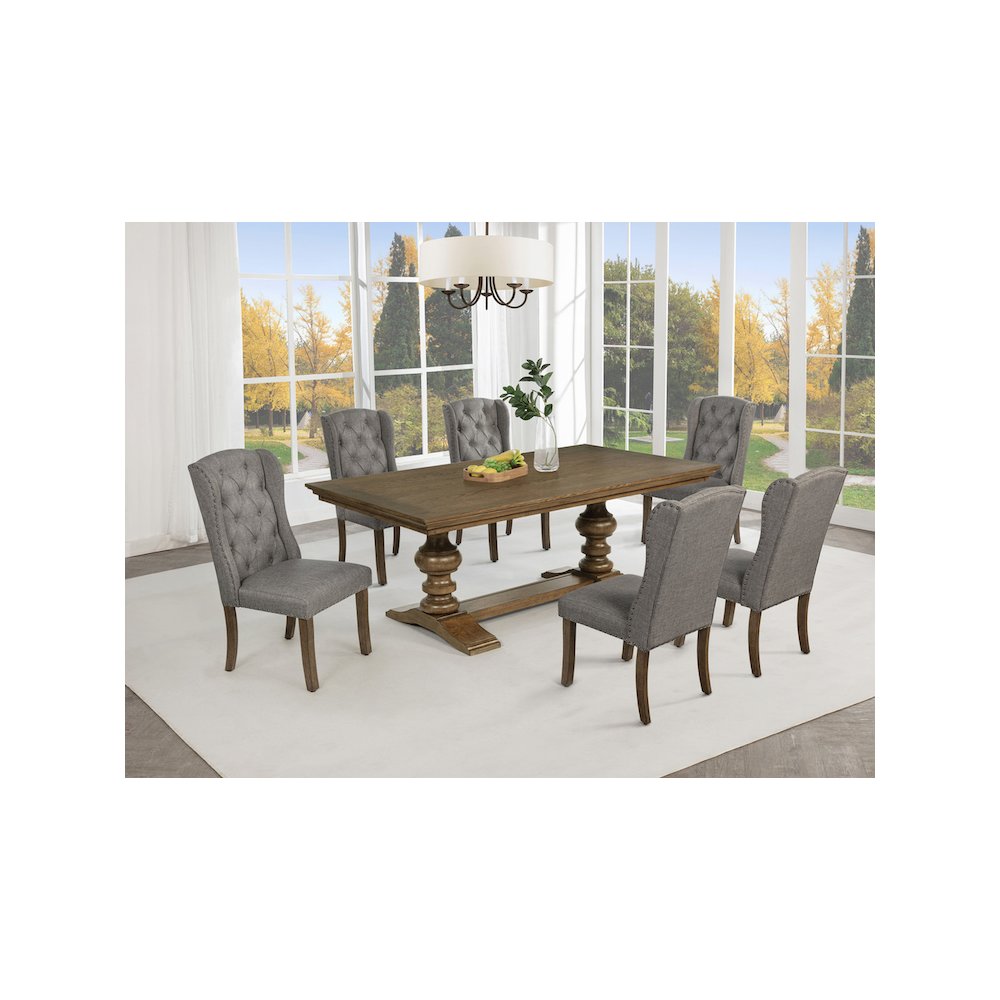 Dinging Set With 6 Dark Grey Side Chairs And One 72" Wood Dining Table