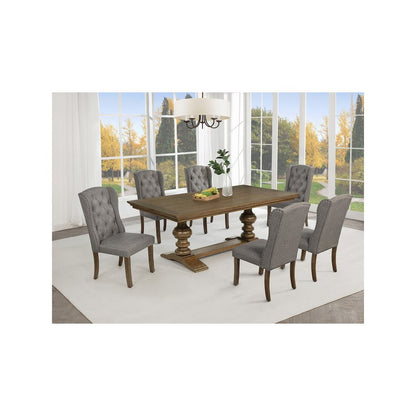 Dinging Set With 6 Dark Grey Side Chairs And One 72" Wood Dining Table