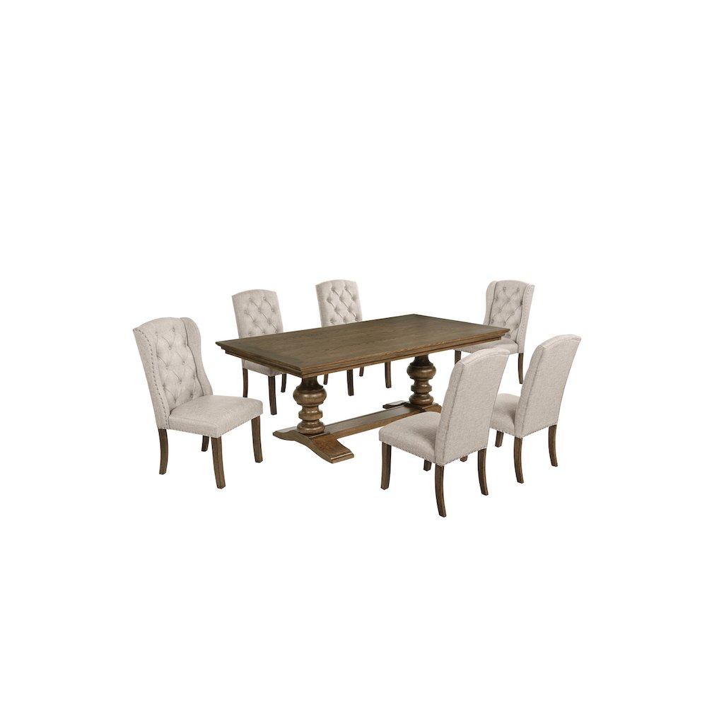 Traditional Dinging Set With 6 Beige Side Chairs And One 72" Wood Dining Table