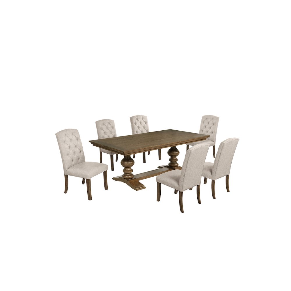 Traditional Dinging Set With 6 Beige Side Chairs And One 72" Wood Dining Table