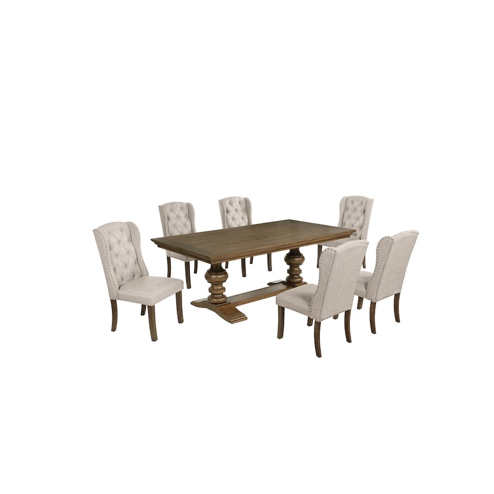Traditional Dinging Set With 6 Beige Side Chairs And One 72" Wood Dining Table
