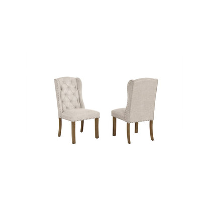 Beige Dining Chair With Linen Fabric (Set Of 2)