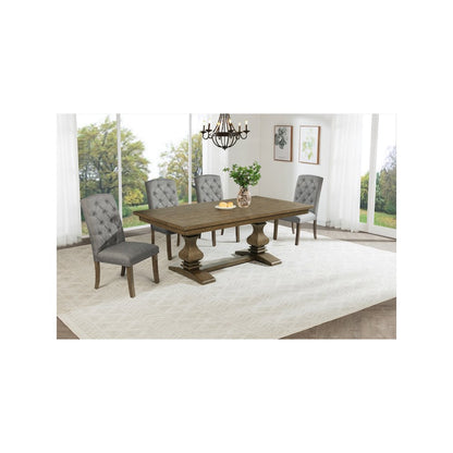 5 Piece Traditional Dining Set With Grey Side Chairs
