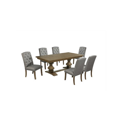 7 Piece Traditional Dining Set With Grey Side Chairs