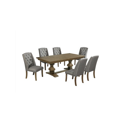 7 Piece Traditional Dining Set With Grey Side Chairs