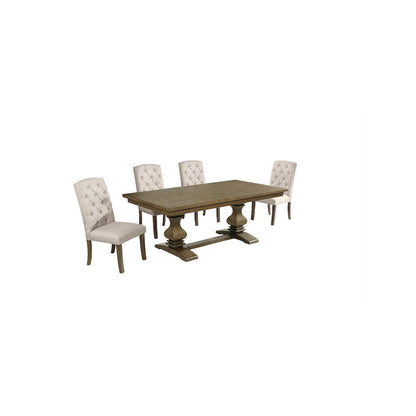 5 Piece Traditional Dining Set With Beige Side Chairs