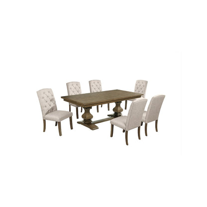7 Piece Traditional Dining Set With Beige Side Chairs