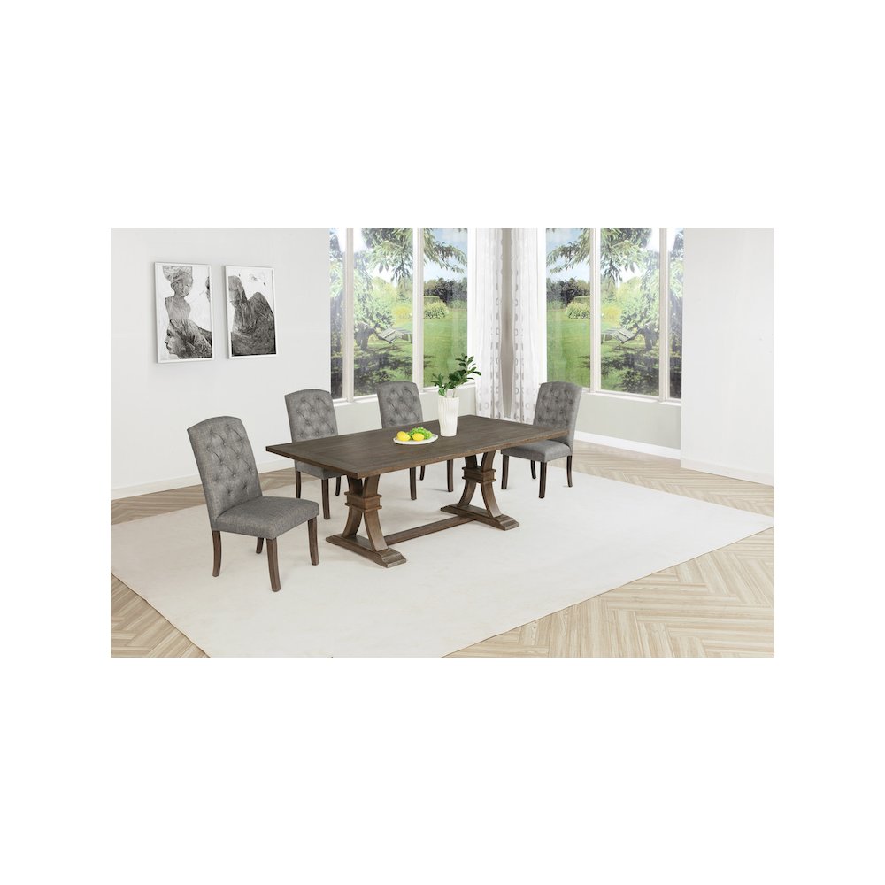 5 Piece Traditional Dining With Dark Grey Dining Chairs