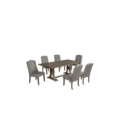 7 Piece Traditional Dining Set With Dark Grey Side Chairs