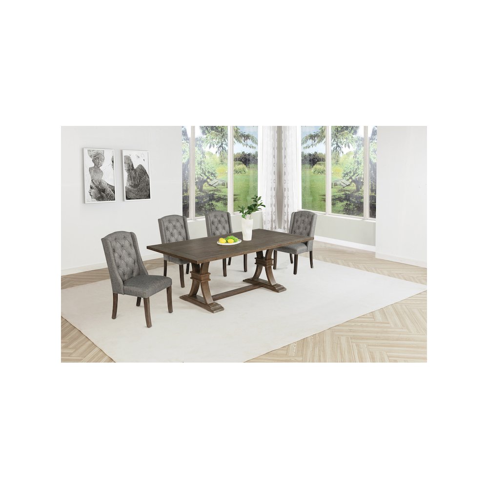 5 Piece Traditional Dining With Dark Grey Dining Chairs