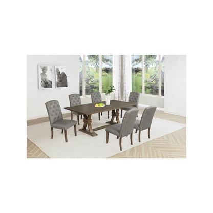 7 Piece Traditional Dining Set With Dark Grey Side Chairs