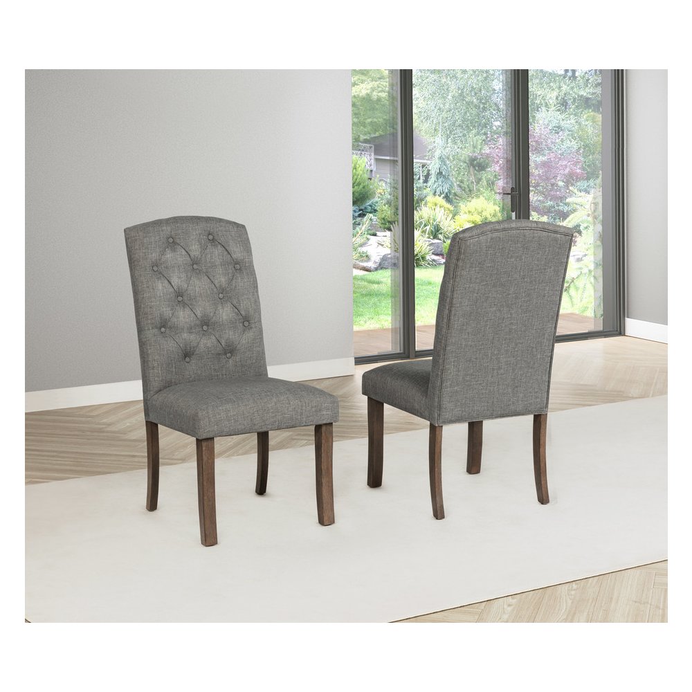 7 Piece Traditional Dining Set With Dark Grey Side Chairs