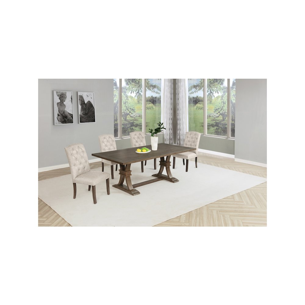 5 Piece Traditional Dining With Beige Dining Chairs