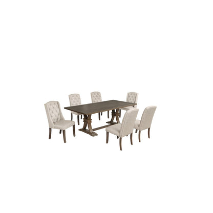 7 Piece Traditional Dining Set With Beige Side Chairs