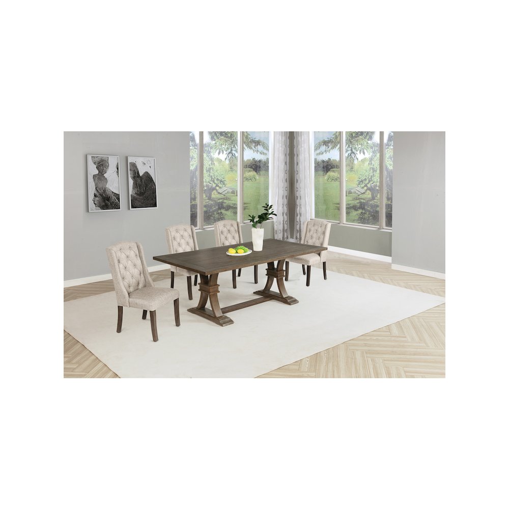 5 Piece Traditional Dining With Beige Dining Chairs
