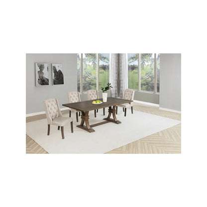 5 Piece Traditional Dining With Beige Dining Chairs